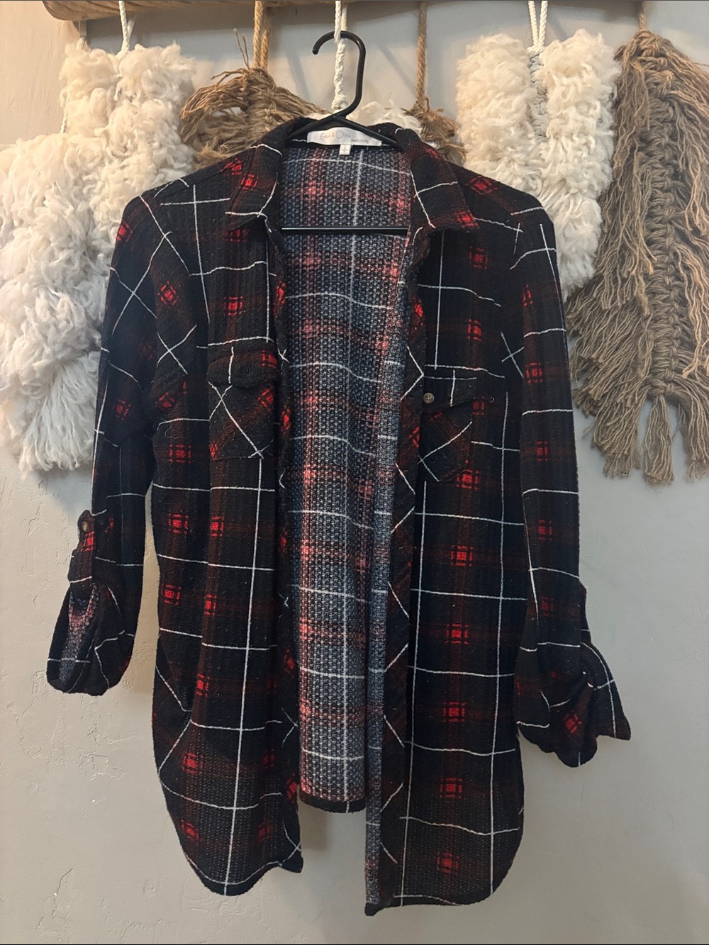 Women’s Black & Red Plaid Button-Front Shirt Jacket